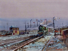 'Jubilee' Passing Derby Junction Signal Box, Winter.