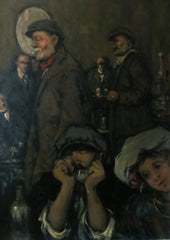 Self portrait of the artist drinking with friends in the pub