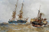 A paddle steamer tugging a sailing vessel into port - The Wallington Gallery