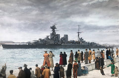 HMS Hood departing Portsmouth, mid-1930s