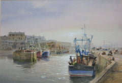 Boats moored at Seahouses Harbour