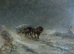 Horses pulling a cart in a Northumbrian snowstorm