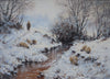 A shepherd checking his sheep in the snow by a stream - The Wallington Gallery