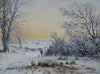 A shepherd checking his sheep in the snow by a stream - The Wallington Gallery