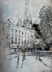 St Mary's church,  Stoke Newington  10" x 7"  Pencil and wash